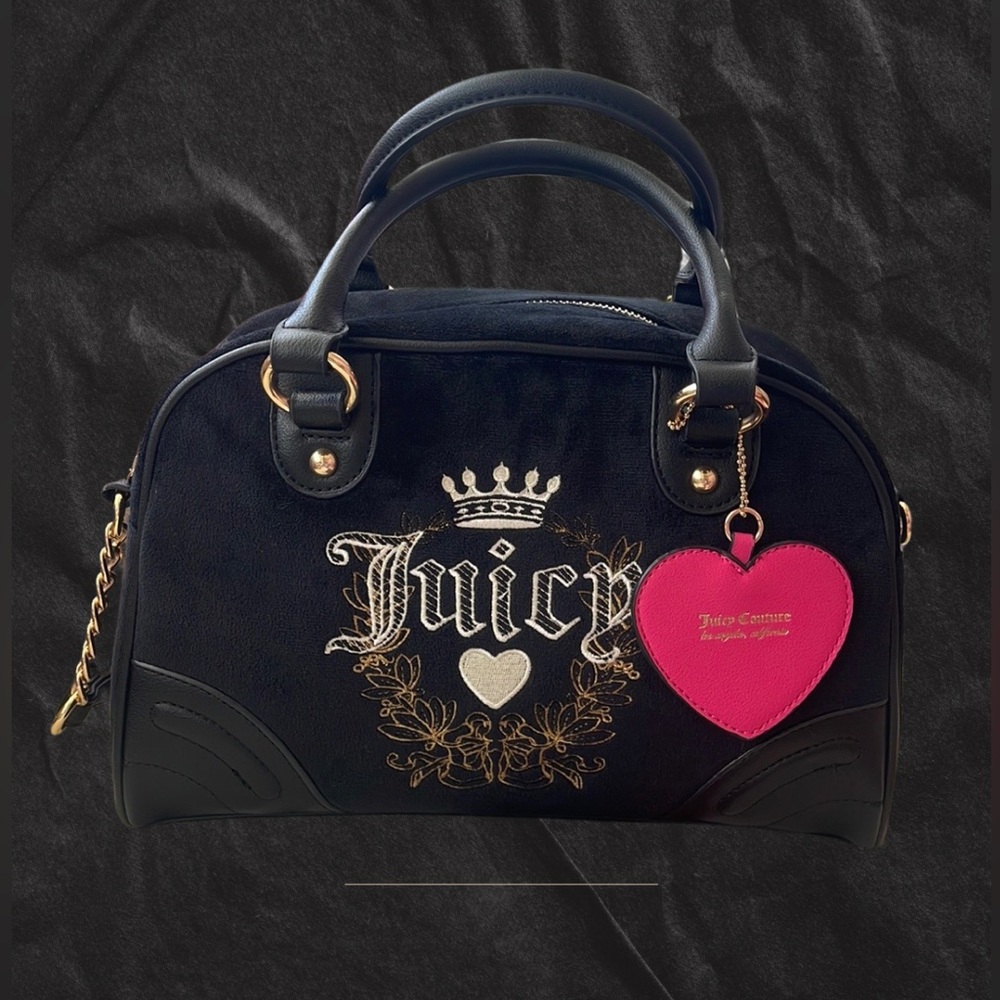 Juicy Couture Royal Moment Velour Bowler Bag (ALL BLACK)